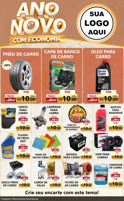 Modelo de Encarte para Encarte Grande com o tema Ano Novo Com Economia para Auto peças