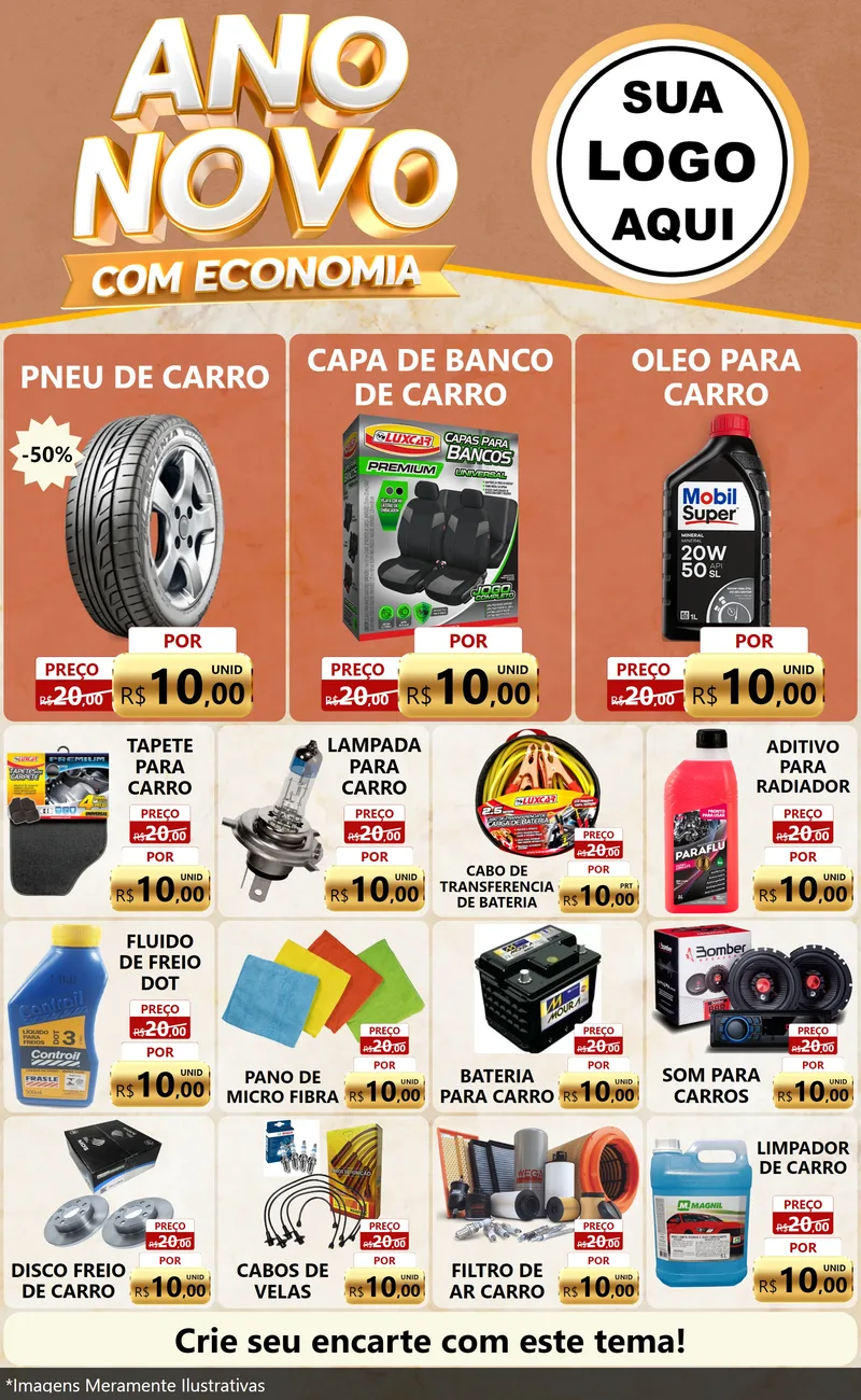 Modelo de Encarte para Encarte Grande com o tema Ano Novo Com Economia para Auto peças