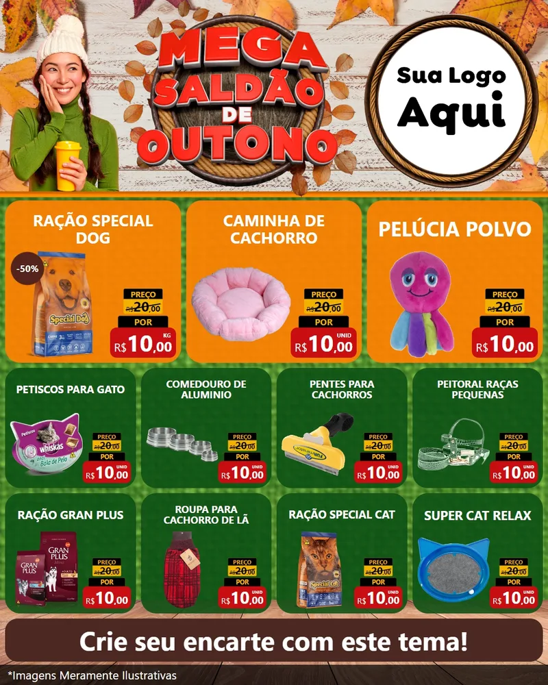 Modelo de Rede Social para Feed Instagram com o tema Mega Saldão de Outono para Pet Shop