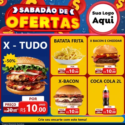 Modelo de Rede Social para Feed Facebook com o tema Sabadão de Ofertas para Hamburgueria