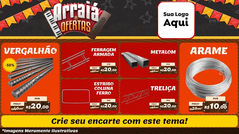 Modelo de TV para TV Horizontal com o tema Arraiá de Ofertas - Junina para Ferragens