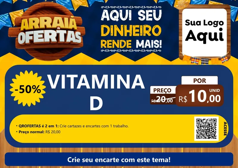 Modelo de Cartaz para Cartaz A4 Horizontal com o tema Arraiá de Ofertas - Junina para Farmácia
