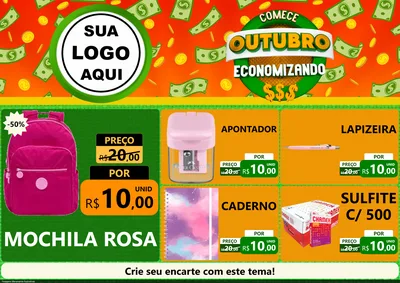Modelo de Encarte para Encarte A4 Horizontal com o tema Comece Outubro Economizando para Papelaria