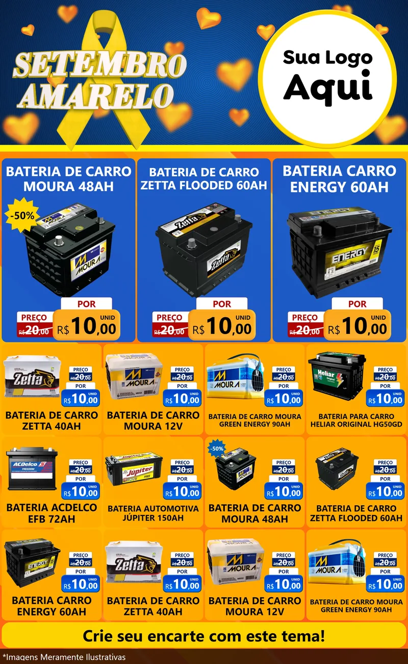 Modelo de Encarte para Encarte Grande com o tema Setembro Amarelo para Baterias Elétricas