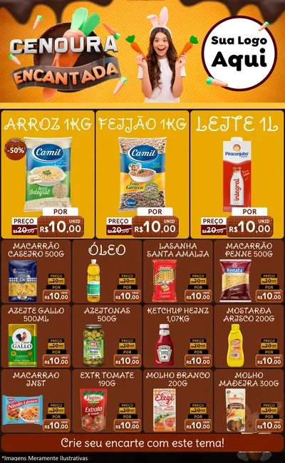 Modelo de Encarte para Encarte Grande com o tema Cenoura Encantada - Páscoa para Supermercado