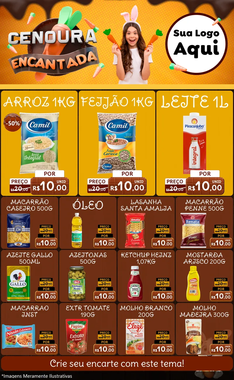 Modelo de Encarte para Encarte Grande com o tema Cenoura Encantada - Páscoa para Supermercado