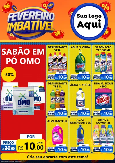 Modelo de Encarte para Encarte A4 Vertical com o tema Fevereiro Imbatível para Produtos de Limpeza