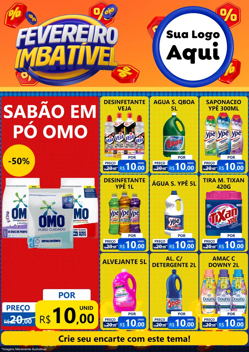 Modelo de Encarte para Encarte A4 Vertical com o tema Fevereiro Imbatível para Produtos de Limpeza