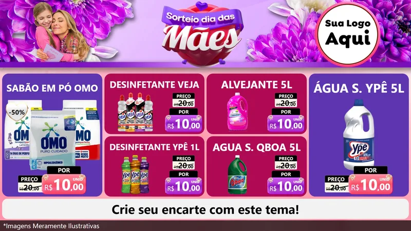 Modelo de TV para TV Horizontal com o tema Sorteio Dia das Mães para Produtos de Limpeza