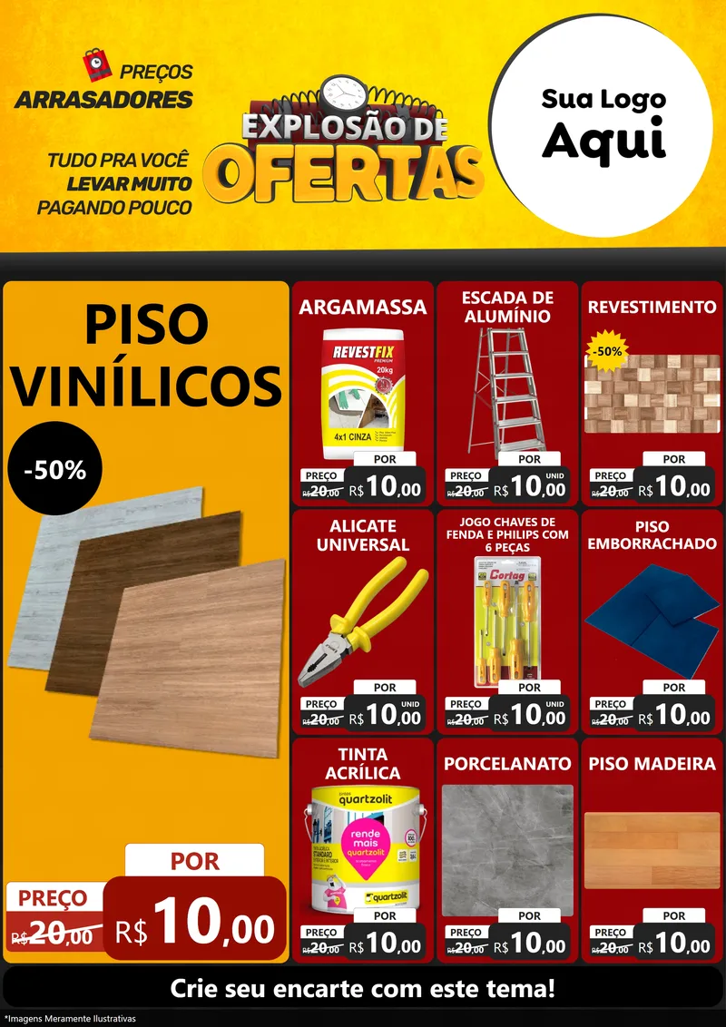 Modelo de Encarte para Encarte A4 Vertical com o tema Explosão de Ofertas para Material para Construção
