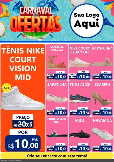 Modelo de Encarte para Encarte A4 Vertical com o tema Carnaval de Ofertas para Calçados