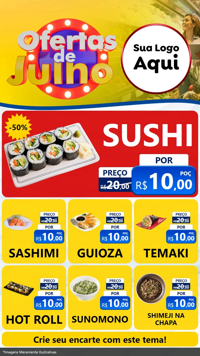 Modelo de Rede Social para Stories com o tema Ofertas de Julho para Comida japonesa