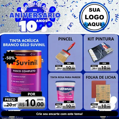 Modelo de Rede Social para Feed Facebook com o tema Promoção de Aniversário - 10 Anos para Tintas e Ferramentas