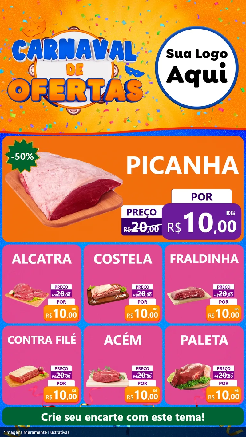Modelo de Rede Social para Stories com o tema Carnaval de Ofertas para Açougue
