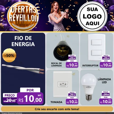 Modelo de Rede Social para Feed Facebook com o tema Ofertas de Réveillon para Materiais Elétricos