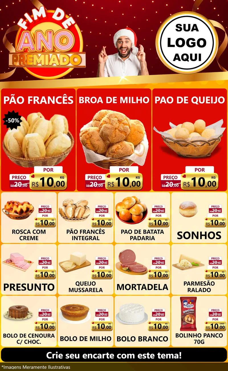 Modelo de Encarte para Encarte Grande com o tema Fim de Ano Premiado para Padaria