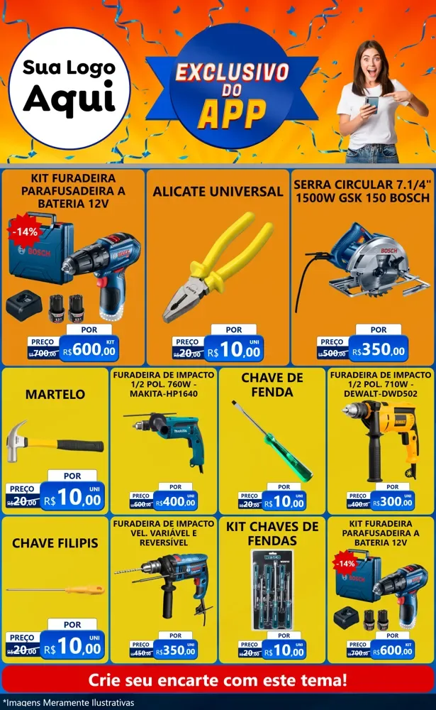 Modelo de Encarte para Encarte Grande com o tema Exclusivo do Aplicativo para Maquinas e Ferramentas