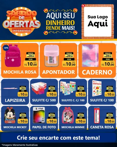 Modelo de Rede Social para Feed Instagram com o tema Sábado de Ofertas Imperdíveis para Papelaria