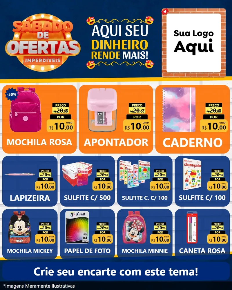 Modelo de Rede Social para Feed Instagram com o tema Sábado de Ofertas Imperdíveis para Papelaria
