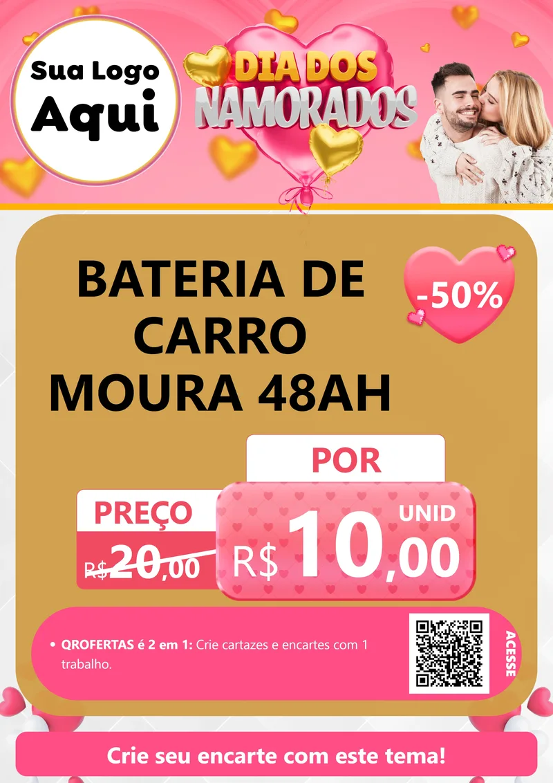 Modelo de Cartaz para Cartaz A4 Vertical com o tema Dia dos Namorados para Baterias Elétricas