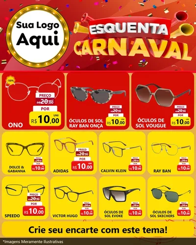 Modelo de Rede Social para Feed Instagram com o tema Esquenta Carnaval para Óticas