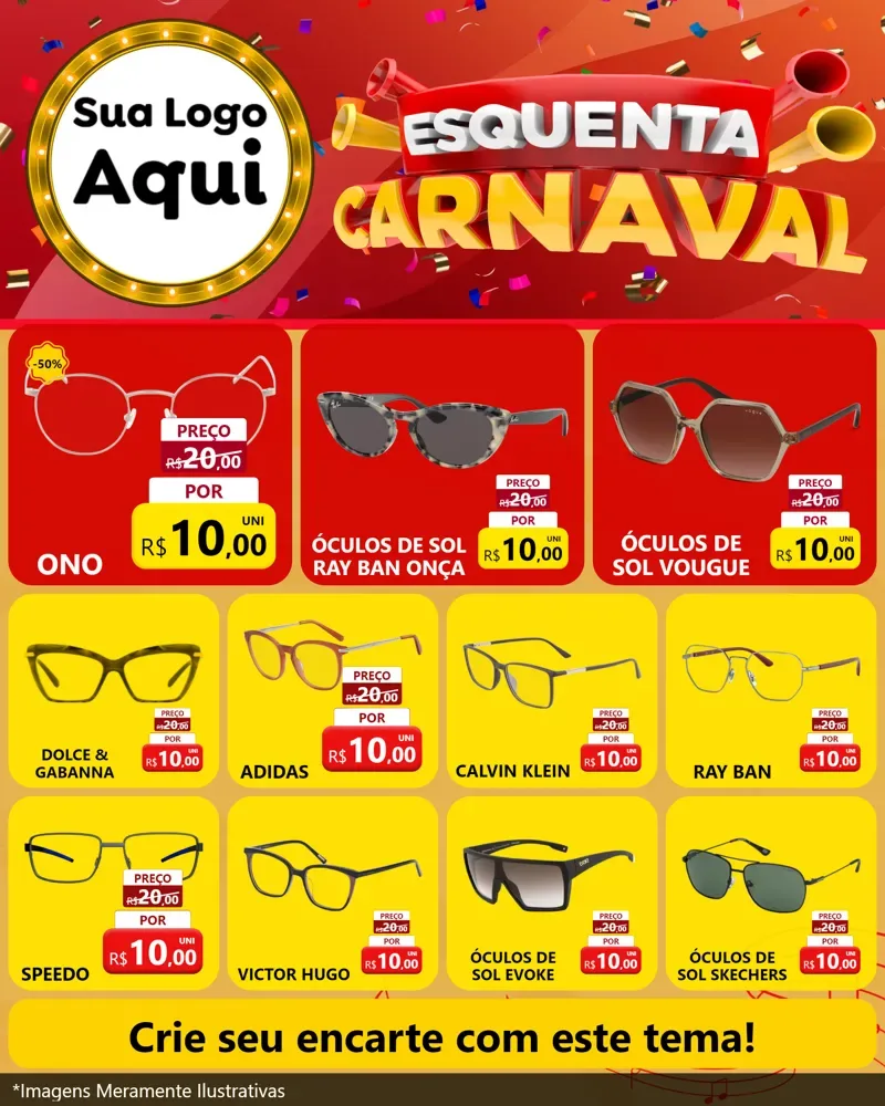 Modelo de Rede Social para Feed Instagram com o tema Esquenta Carnaval para Óticas