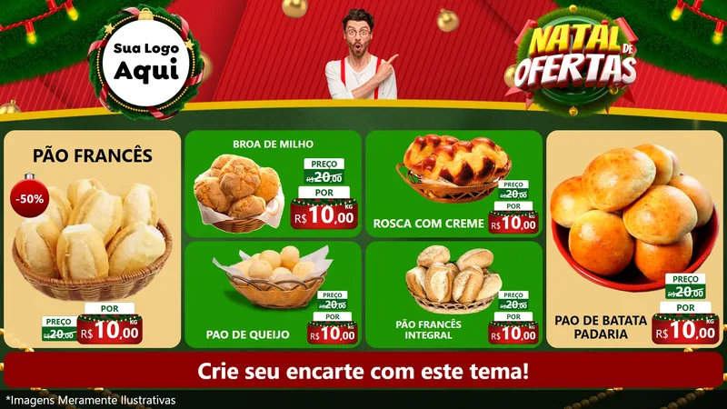 Modelo de TV para TV Horizontal com o tema Natal de Ofertas para Padaria