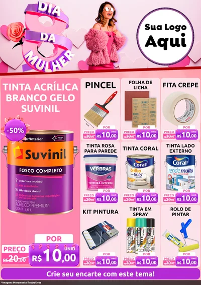 Modelo de Encarte para Encarte A4 Vertical com o tema Dia da Mulher para Tintas e Ferramentas