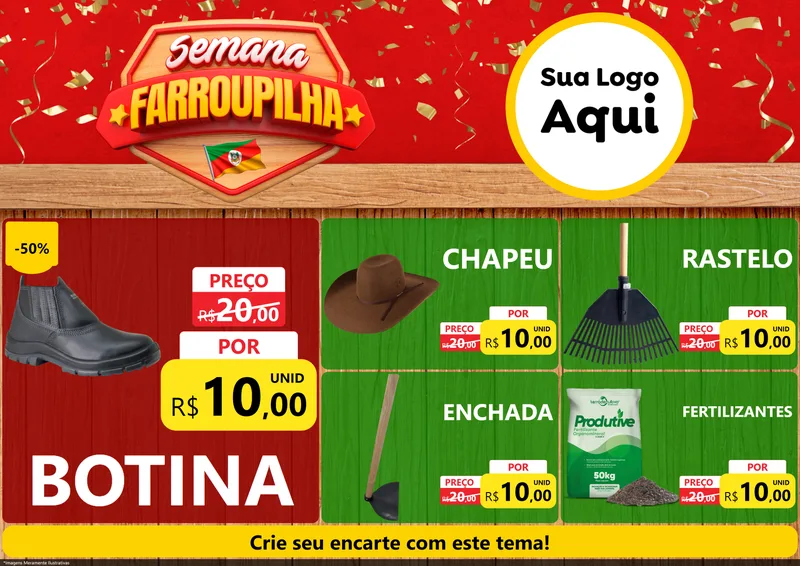 Modelo de Encarte para Encarte A4 Horizontal com o tema Semana Farroupilha para Agropecuária