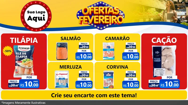 Modelo de TV para TV Horizontal com o tema Ofertas de Fevereiro para Peixaria