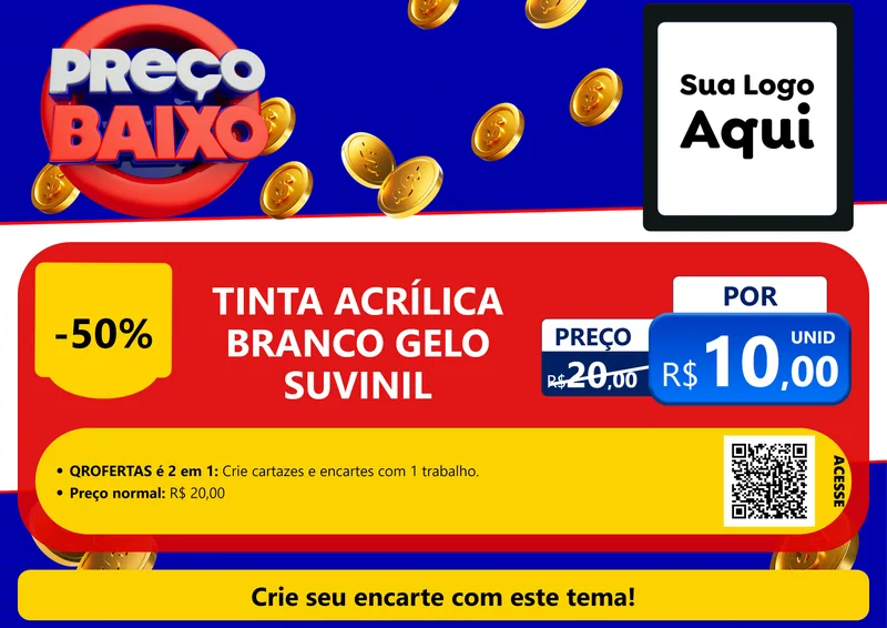 Modelo de Cartaz para Cartaz A4 Horizontal com o tema Preço Baixo para Tintas e Ferramentas