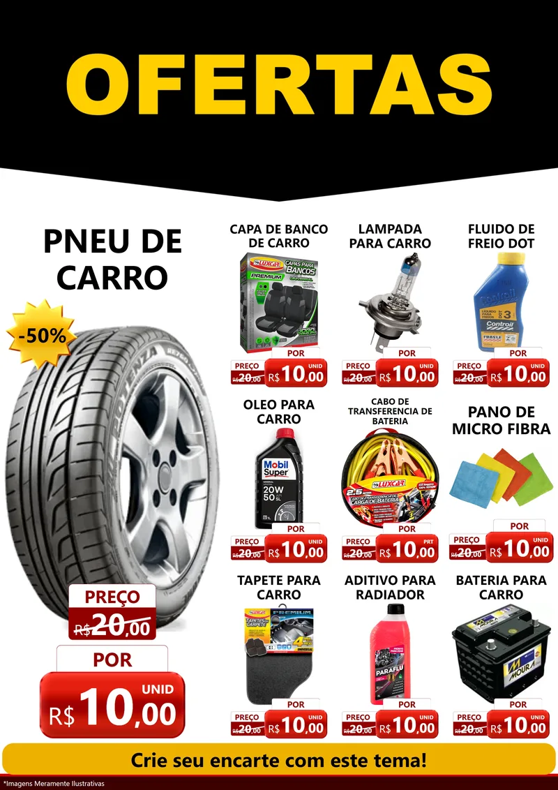 Modelo de Encarte para Encarte A4 Vertical com o tema Ofertas Preto e Vermelho Cartaz para Auto peças