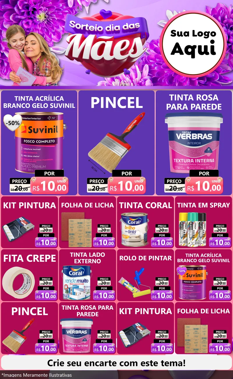 Modelo de Encarte para Encarte Grande com o tema Sorteio Dia das Mães para Tintas e Ferramentas