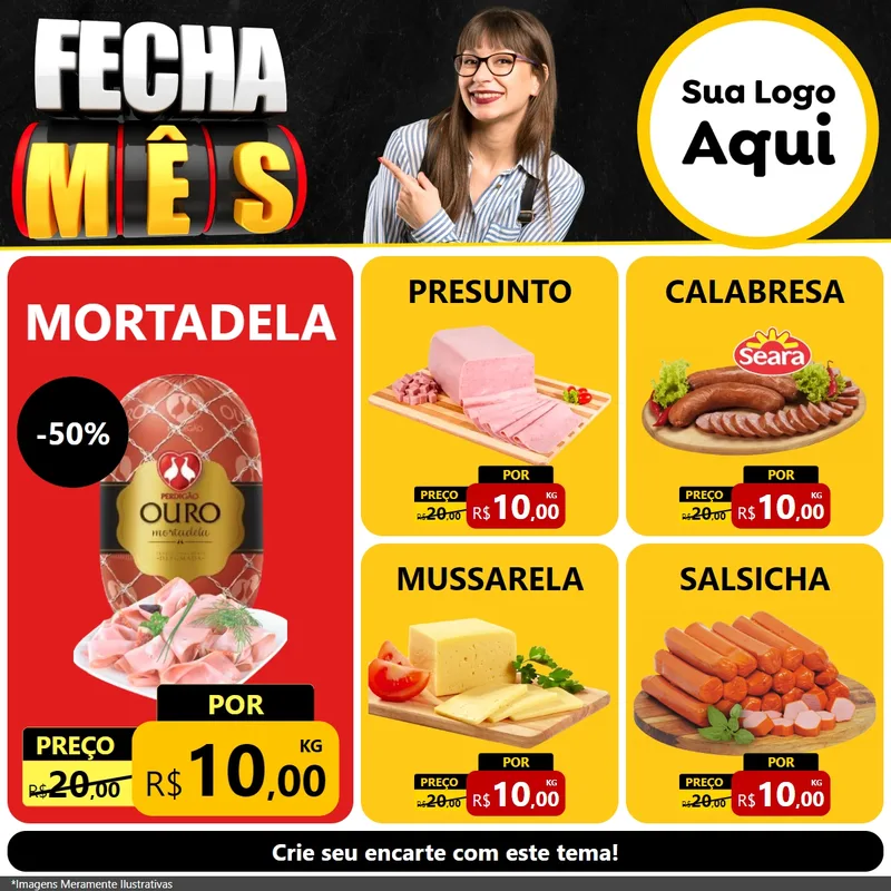 Modelo de Rede Social para Feed Facebook com o tema Fecha Mês para Frios e Laticínios