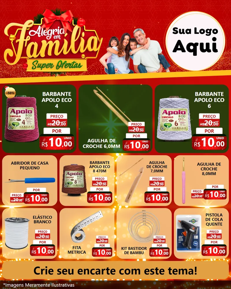 Modelo de Rede Social para Feed Instagram com o tema Alegria em Família Super Ofertas - Natal para Armarinho e Aviamentos