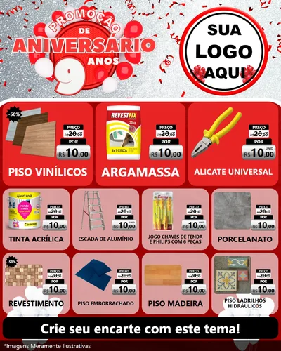 Modelo de Rede Social para Feed Instagram com o tema Promoção de Aniversário - 9 Anos para Material para Construção