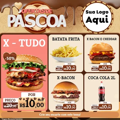 Modelo de Rede Social para Feed Facebook com o tema Ofertas de Páscoa para Hamburgueria