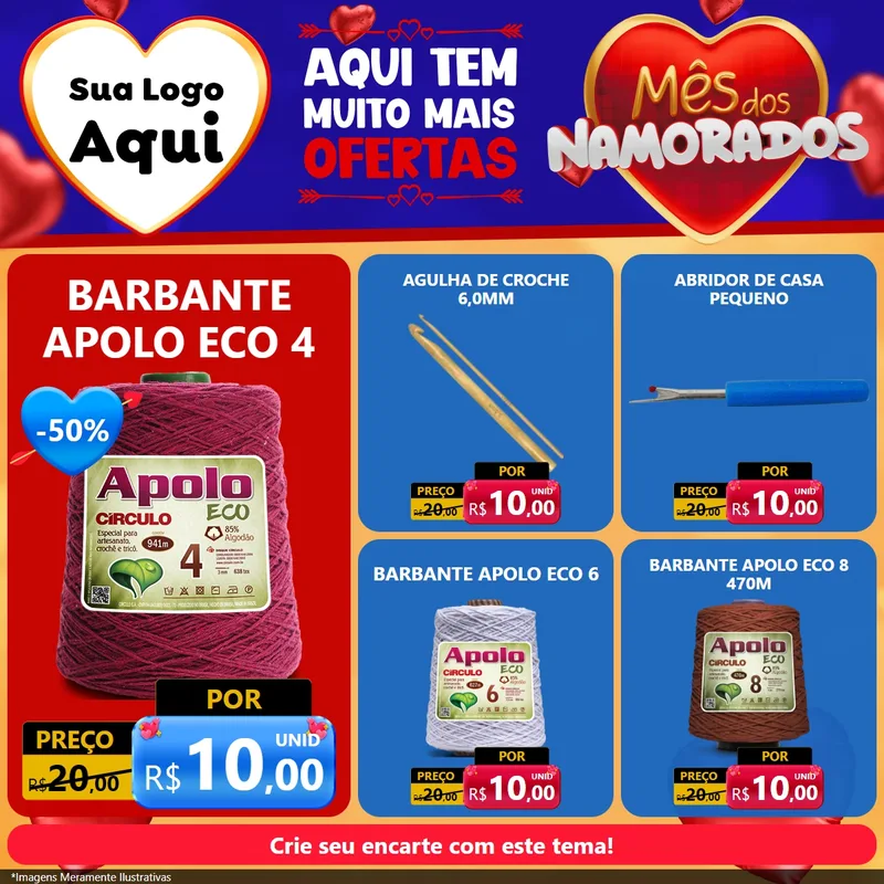 Modelo de Rede Social para Feed Facebook com o tema Mês dos Namorados para Armarinho e Aviamentos