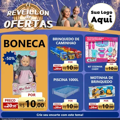 Modelo de Rede Social para Feed Facebook com o tema Réveillon de Ofertas para Brinquedos