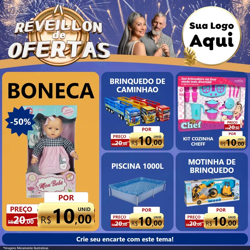 Modelo de Rede Social para Feed Facebook com o tema Réveillon de Ofertas para Brinquedos