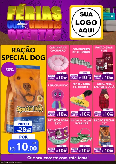 Modelo de Encarte para Encarte A4 Vertical com o tema Férias com Grandes Ofertas para Pet Shop