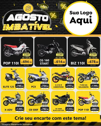 Modelo de Rede Social para Feed Instagram com o tema Agosto Imbatível para Concessionaria de Motos