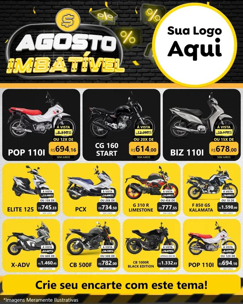 Modelo de Rede Social para Feed Instagram com o tema Agosto Imbatível para Concessionaria de Motos