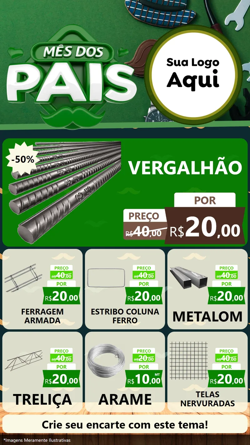 Modelo de Rede Social para Stories com o tema Mês dos Pais para Ferragens