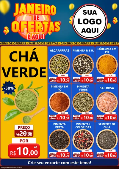 Modelo de Encarte para Encarte A4 Vertical com o tema Janeiro de Ofertas É Aqui! para Produtos Naturais