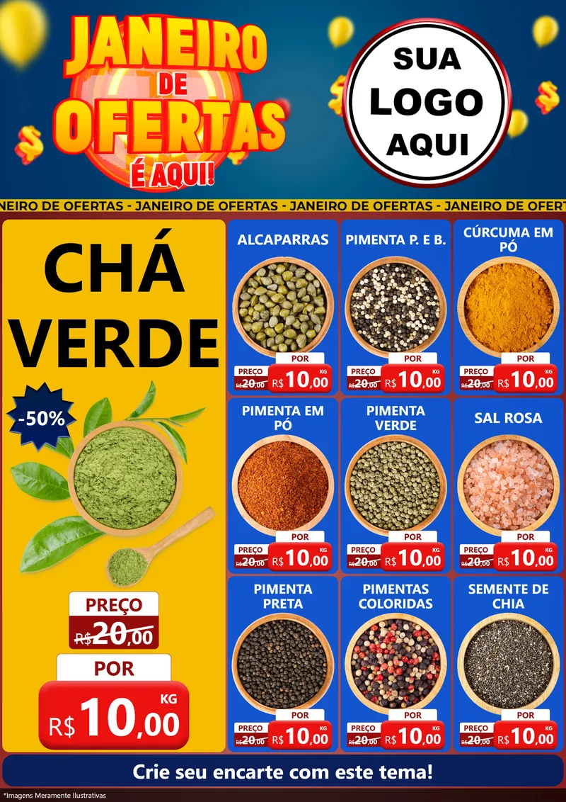 Modelo de Encarte para Encarte A4 Vertical com o tema Janeiro de Ofertas É Aqui! para Produtos Naturais