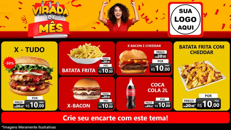 Modelo de TV para TV Horizontal com o tema Virada de Mês para Hamburgueria