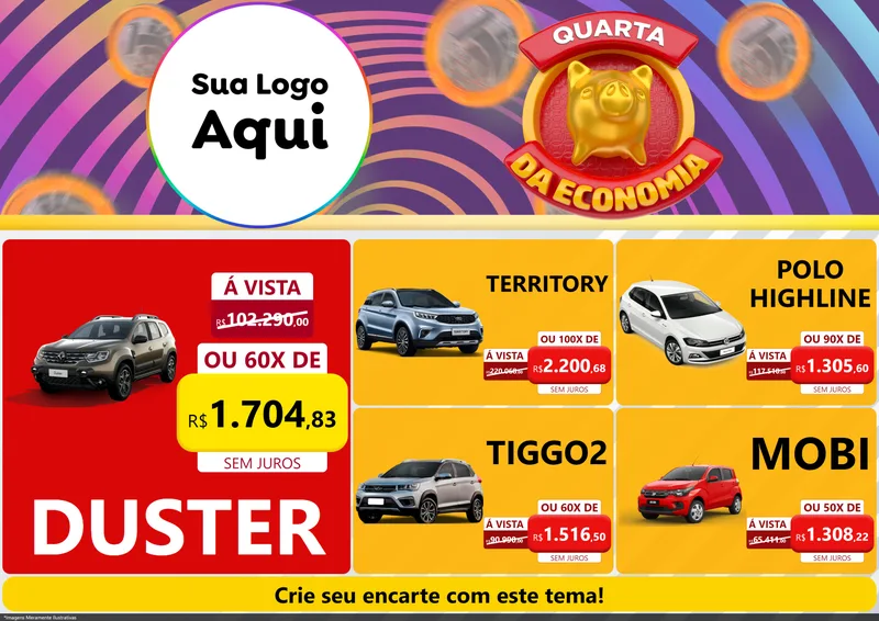 Modelo de Encarte para Encarte A4 Horizontal com o tema Quarta da Economia para Concessionaria de Carros