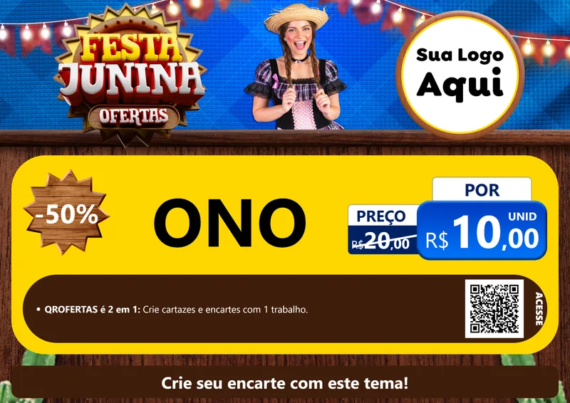 Modelo de Cartaz para Cartaz A4 Horizontal com o tema Festa Junina Ofertas para Óticas