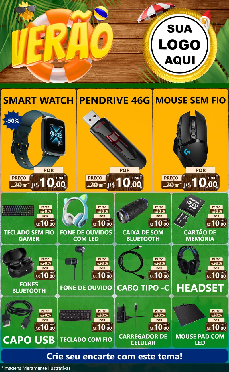 Modelo de Encarte para Encarte Grande com o tema Verão para Informática